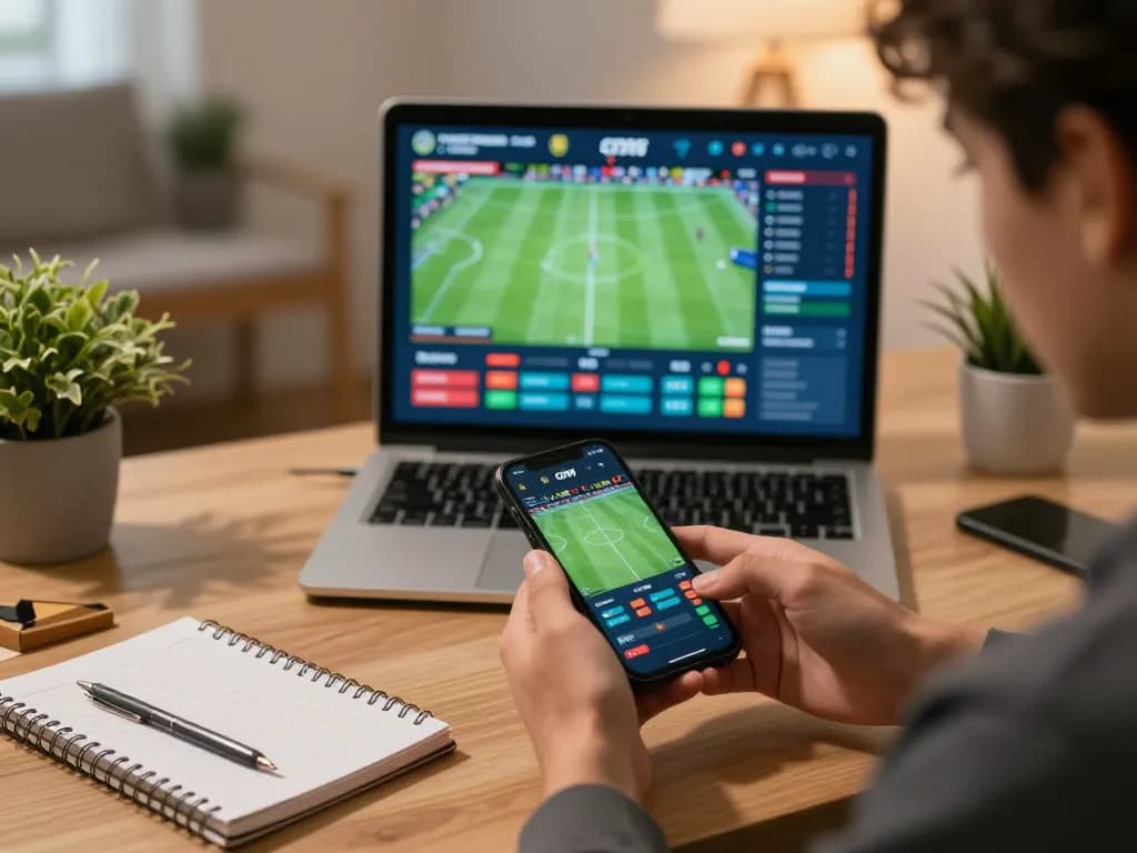 Place live bets with 3BET on smartphone amidst a cozy home gaming scene.