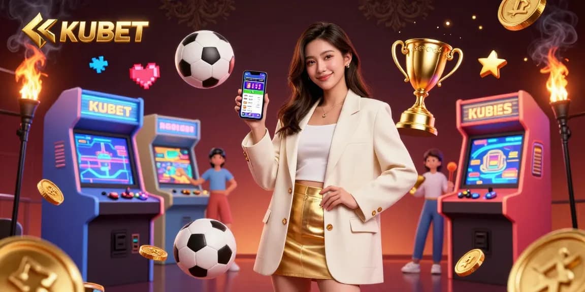 KUBET offers thrilling sports betting experiences highlighted by an Asian woman enjoying the app.