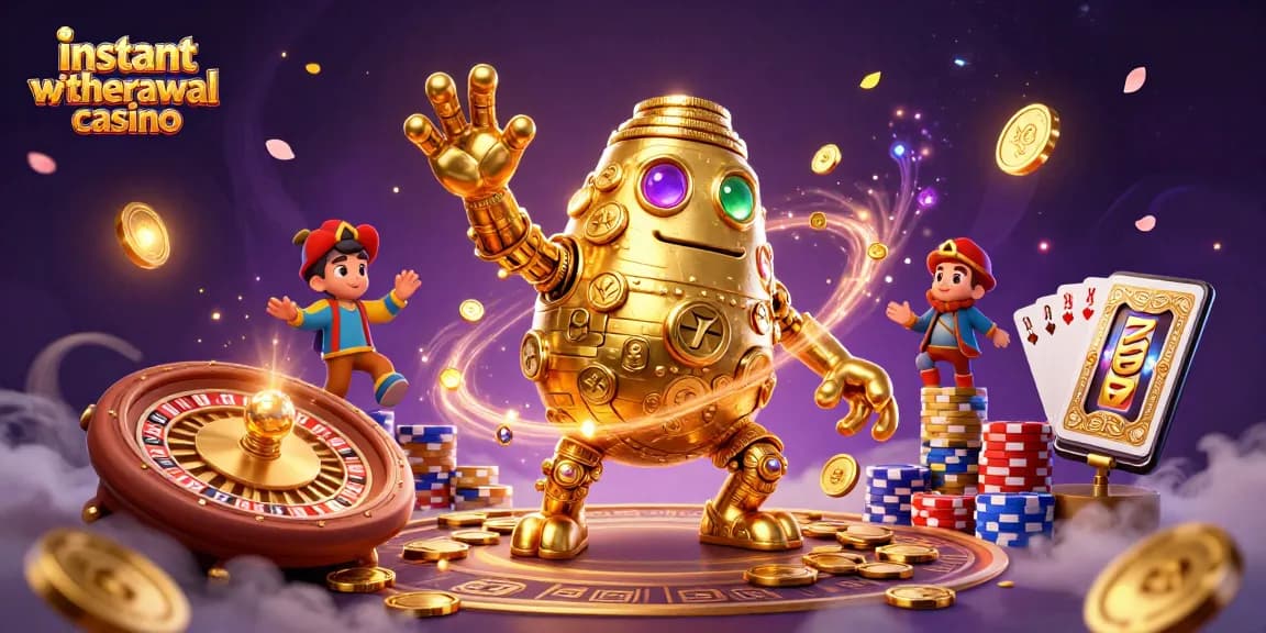 Win at an instant withdrawal casino surrounded by golden coins and vibrant gameplay elements.