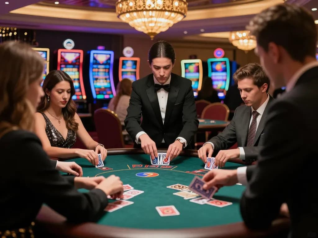 Players enjoy a thrilling game of blackjack at bl555 casino, showcasing high-stakes strategy and excitement.
