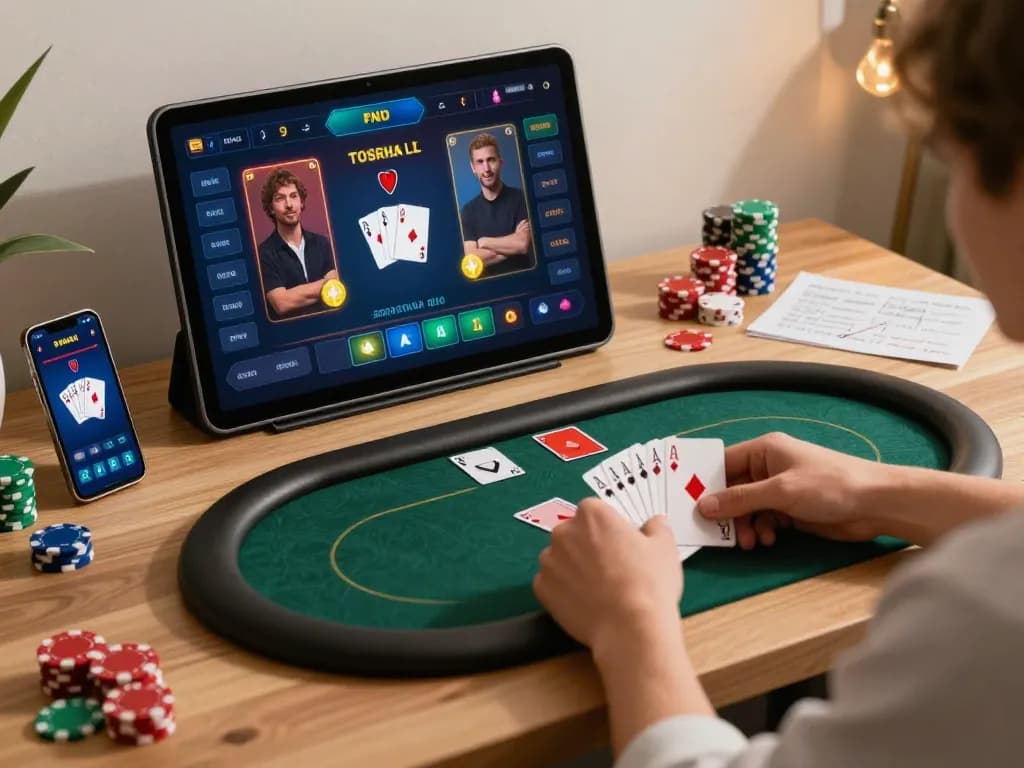 Players strategizing in an online poker game on 33win1, showcasing a modern digital interface.