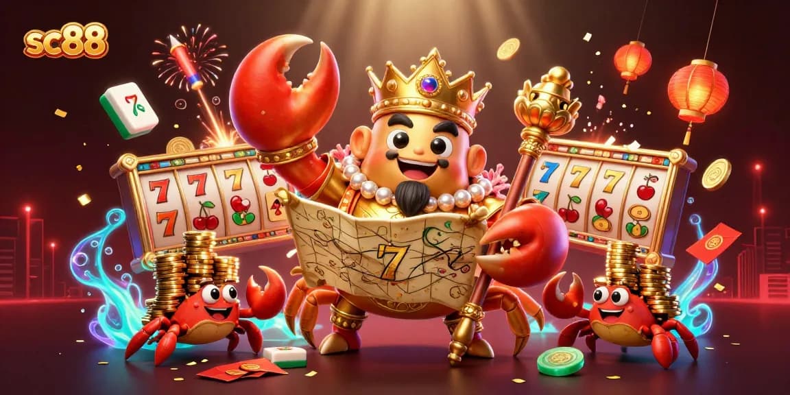Experience the excitement at sc88 with a vibrant 3D casino scene featuring a golden crab emperor.