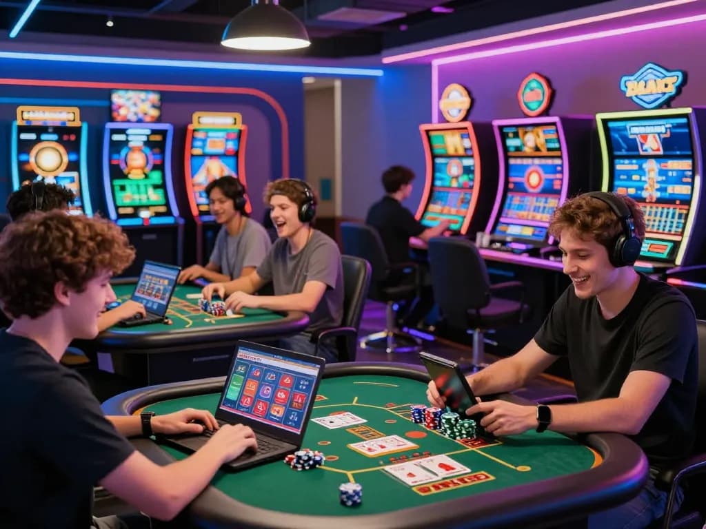 Engaged players enjoying NK88 online casino games in dynamic gaming atmosphere.