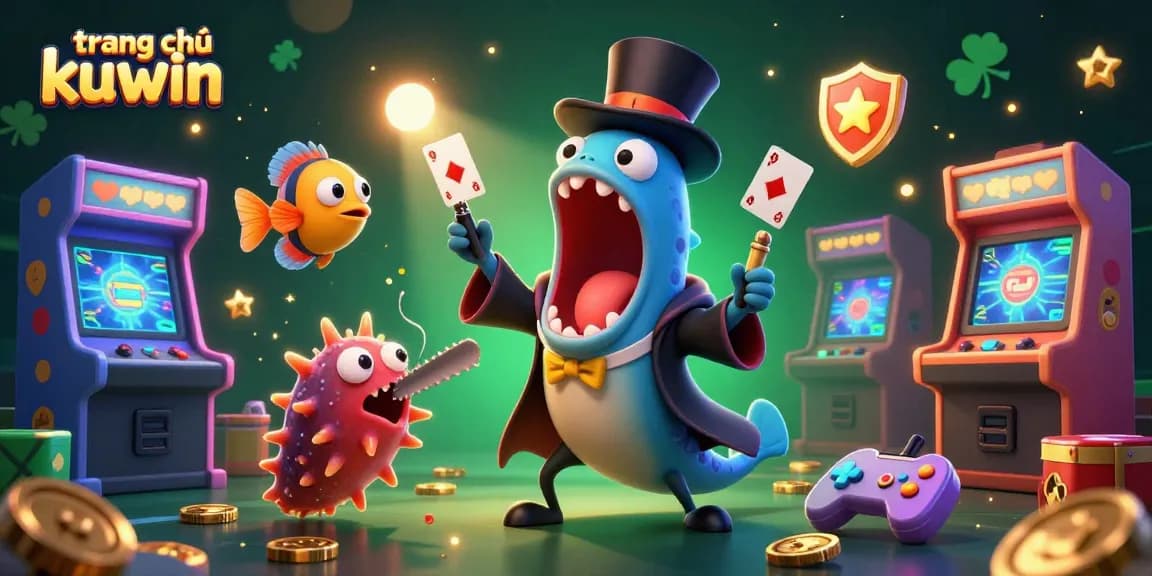 Experience the excitement at trang chủ kuwin with a vibrant 3D illustration showcasing playful elements of casino games.