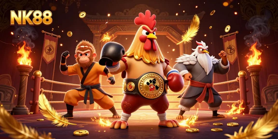 NК88 players engage in an exhilarating Muay Thai rooster combat scene in a 3D online casino