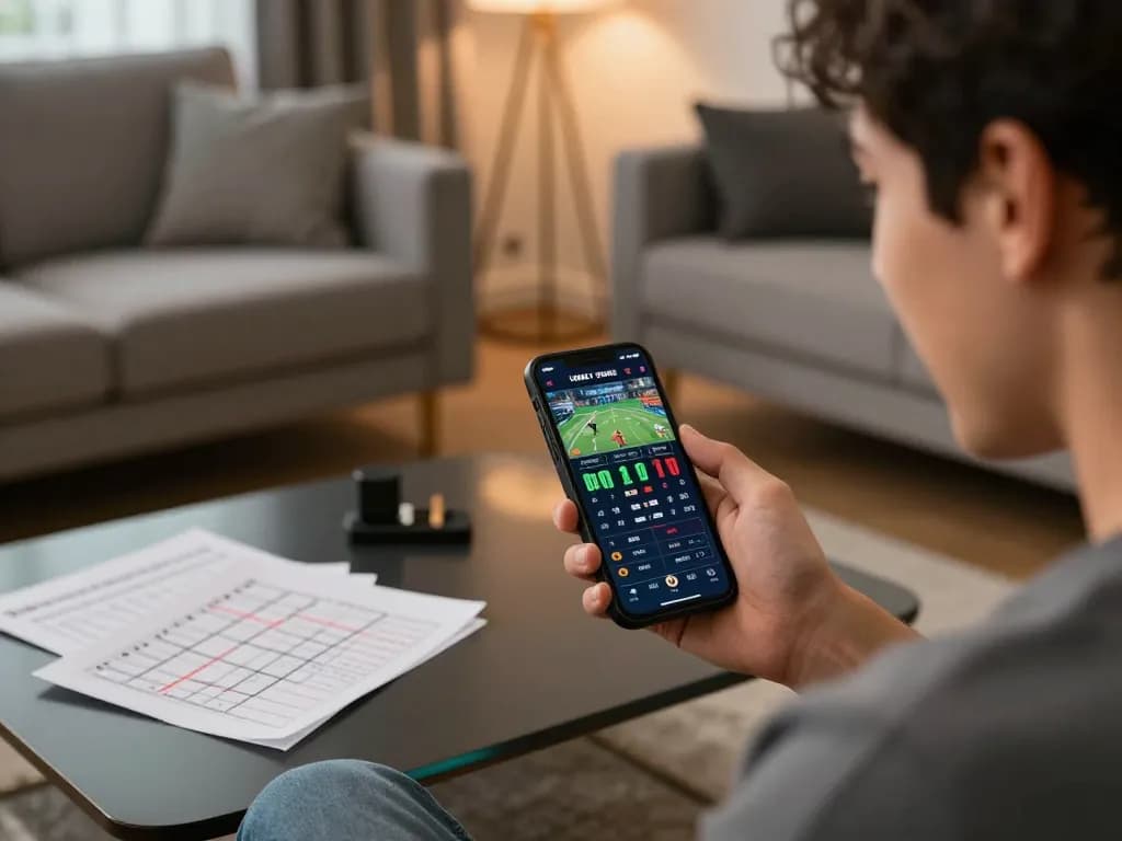 Engaging in online sports betting at https://cm88.autos/ with smartphone and strategy notes
