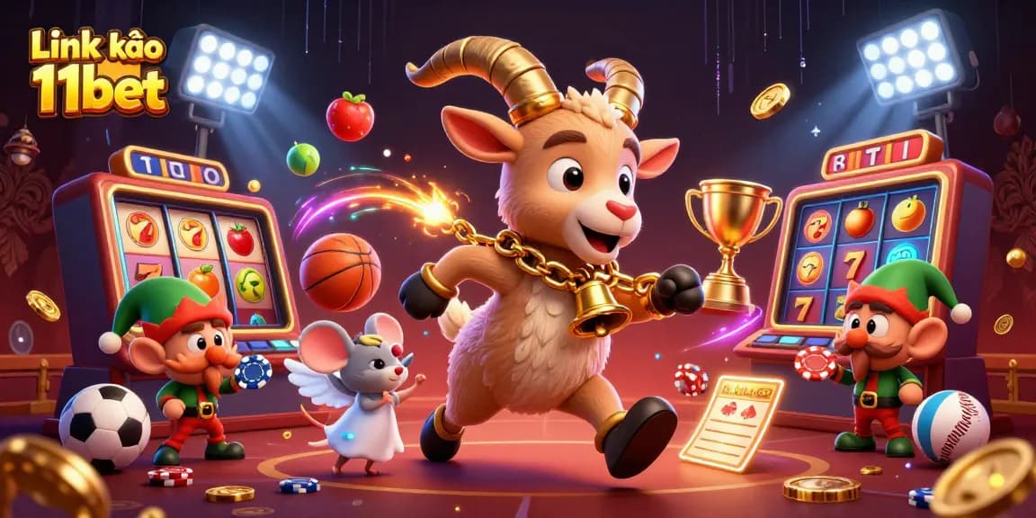 Engage in thrilling casino games with the vibrant Link vào 11bet illustration featuring a dynamic scene with playful elements.