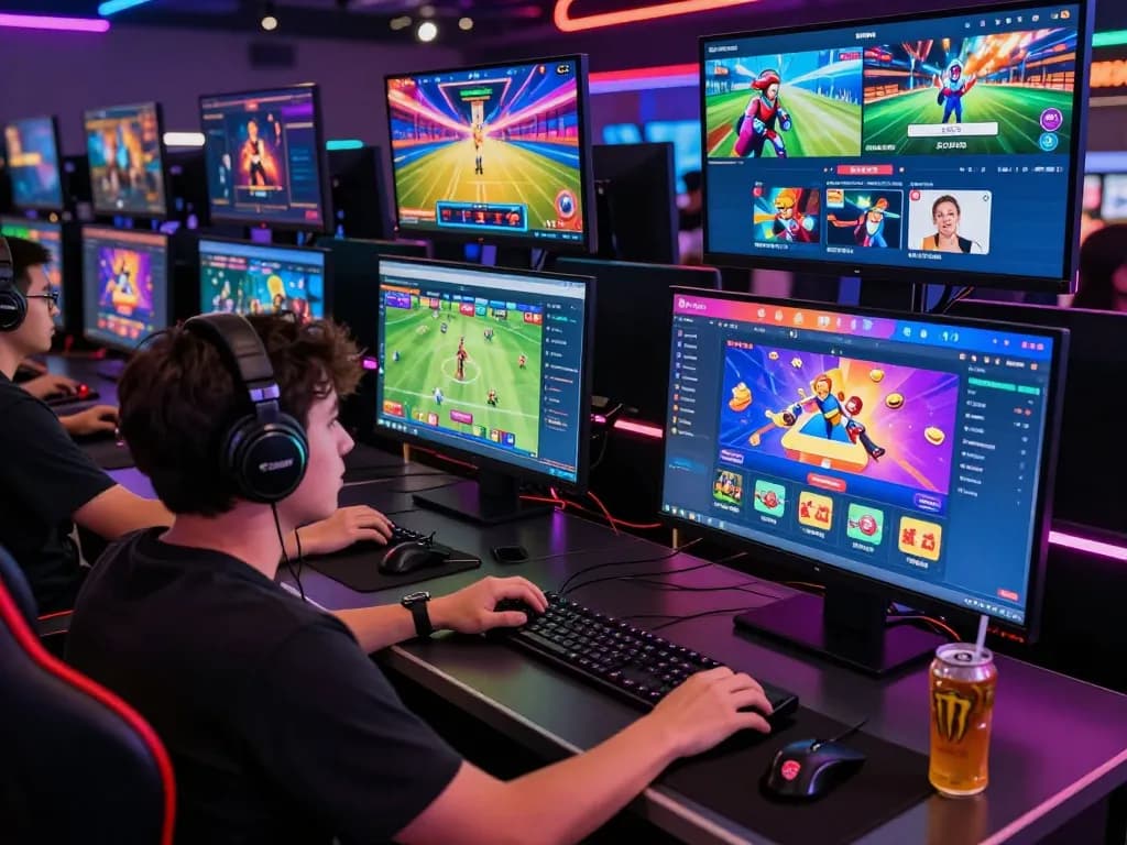 Engaging online gambling scene with MAY88 gaming interfaces and vibrant betting atmosphere.
