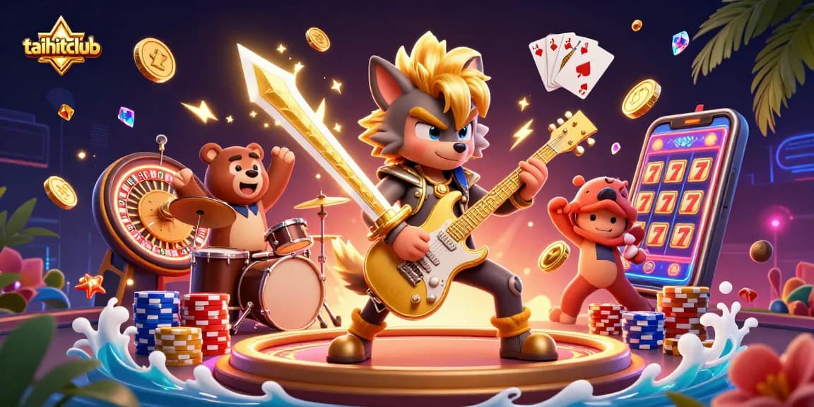 Win big at taihitclub with thrilling 3D casino characters playing exciting games amidst golden coins and vibrant elements.