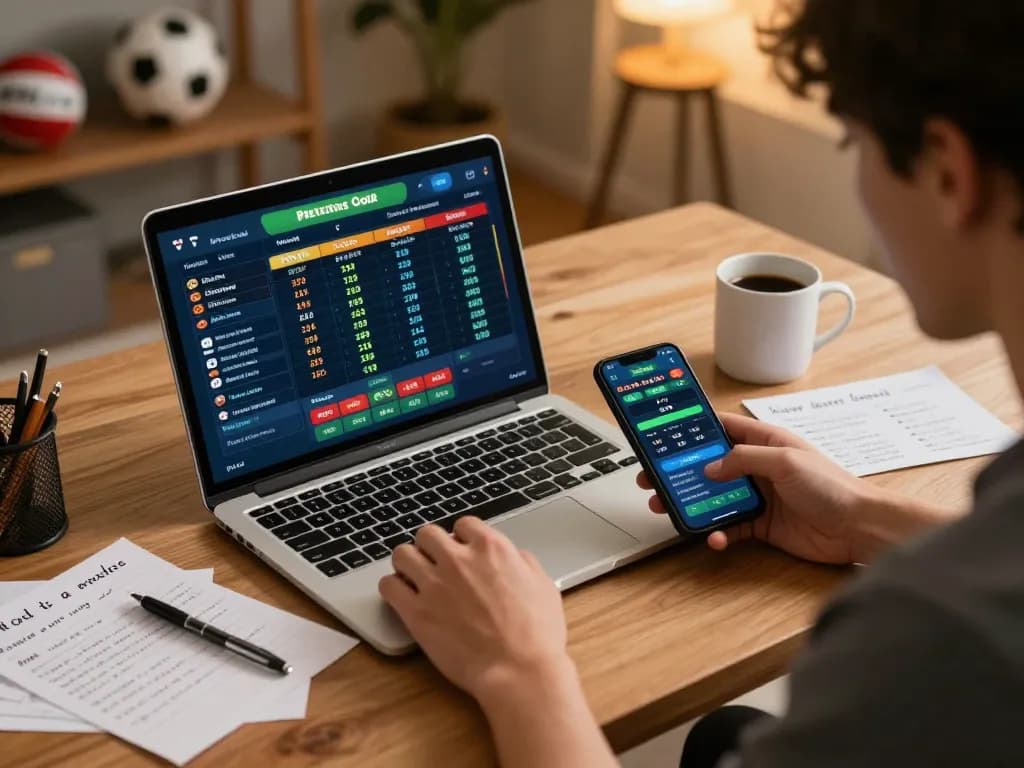 Explore kèo nhà cái hôm nay with vibrant online sports betting activity in a cozy home setting.