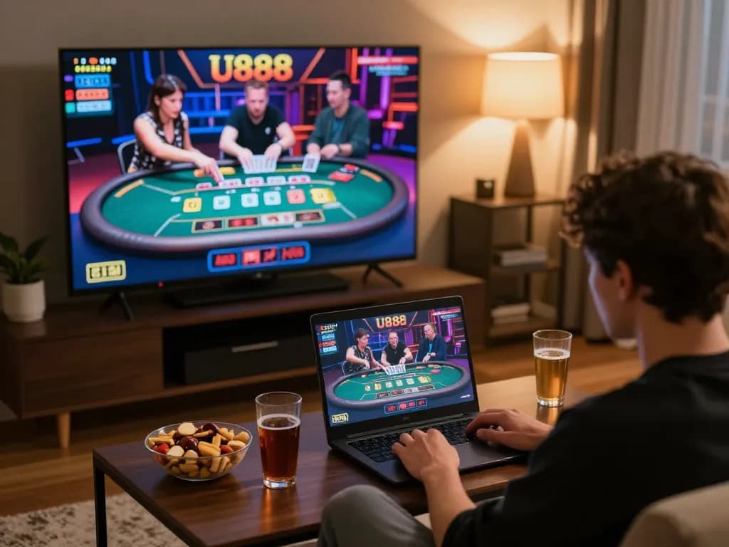 Player enjoying live dealer games on U888 platform, capturing the excitement and engagement of online gaming