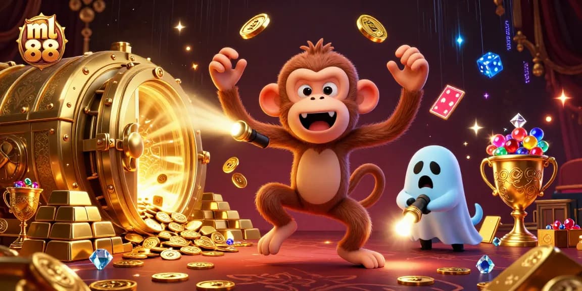 Immerse in the magic of ml 88 where a mischievous monkey juggles golden treasures in a haunted casino.