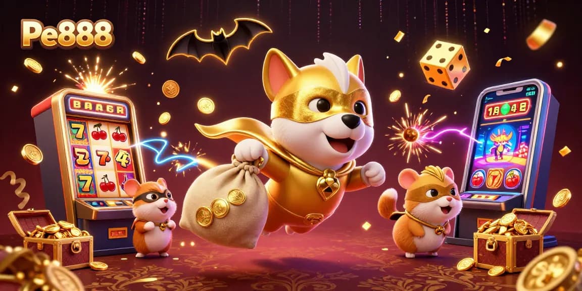 Experience thrilling gameplay with Pe888 in a vibrant 3D casino scene full of excitement.