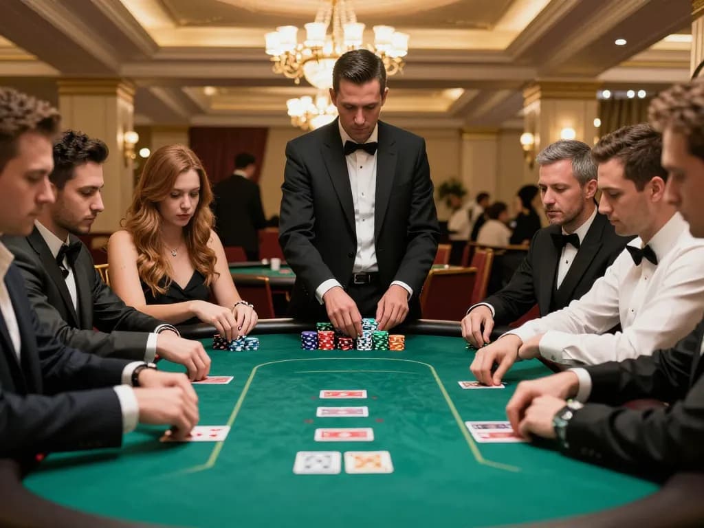 Players engaged in a high-stakes poker game at GEN88 casino, showcasing chips and cards.