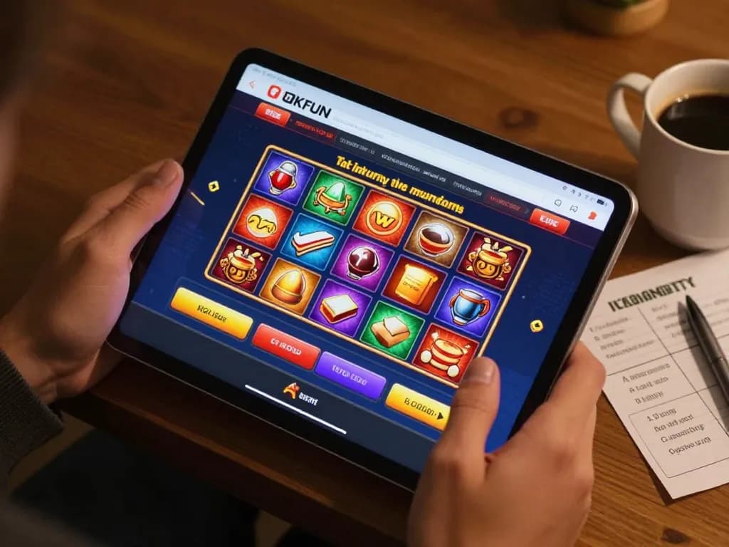 Engaging gameplay on OKFUN platform, showcasing vibrant online betting options in a cozy home.