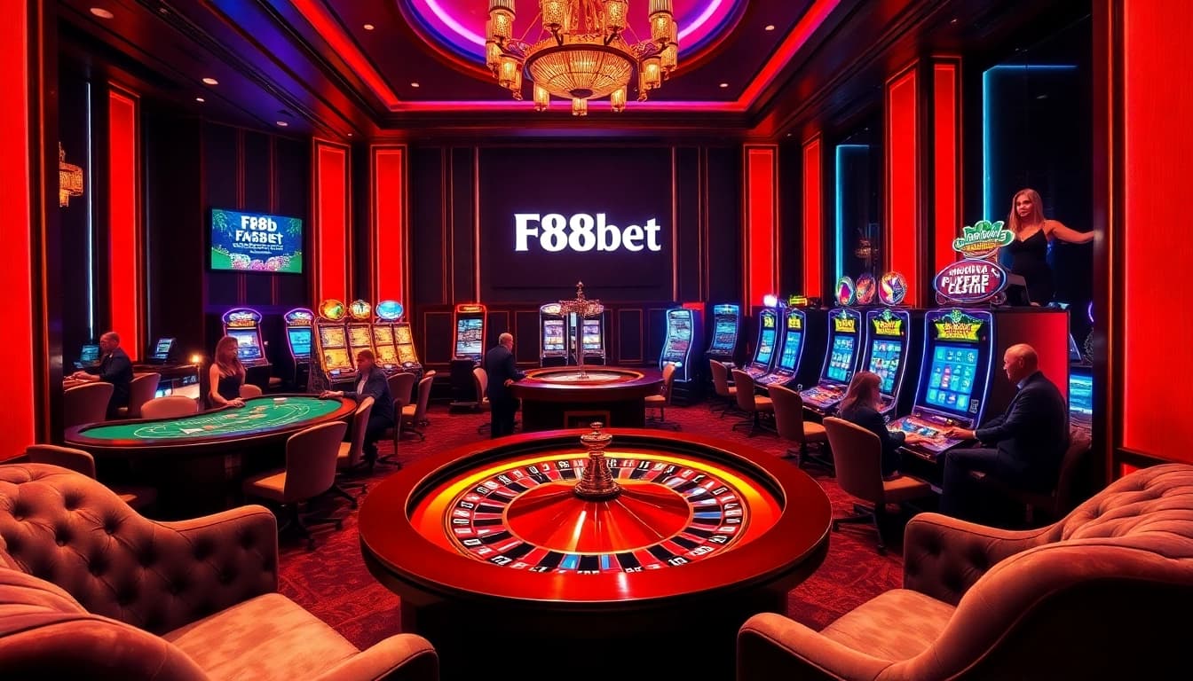 Experience the thrill of gambling at F88bet’s vibrant casino gaming room.