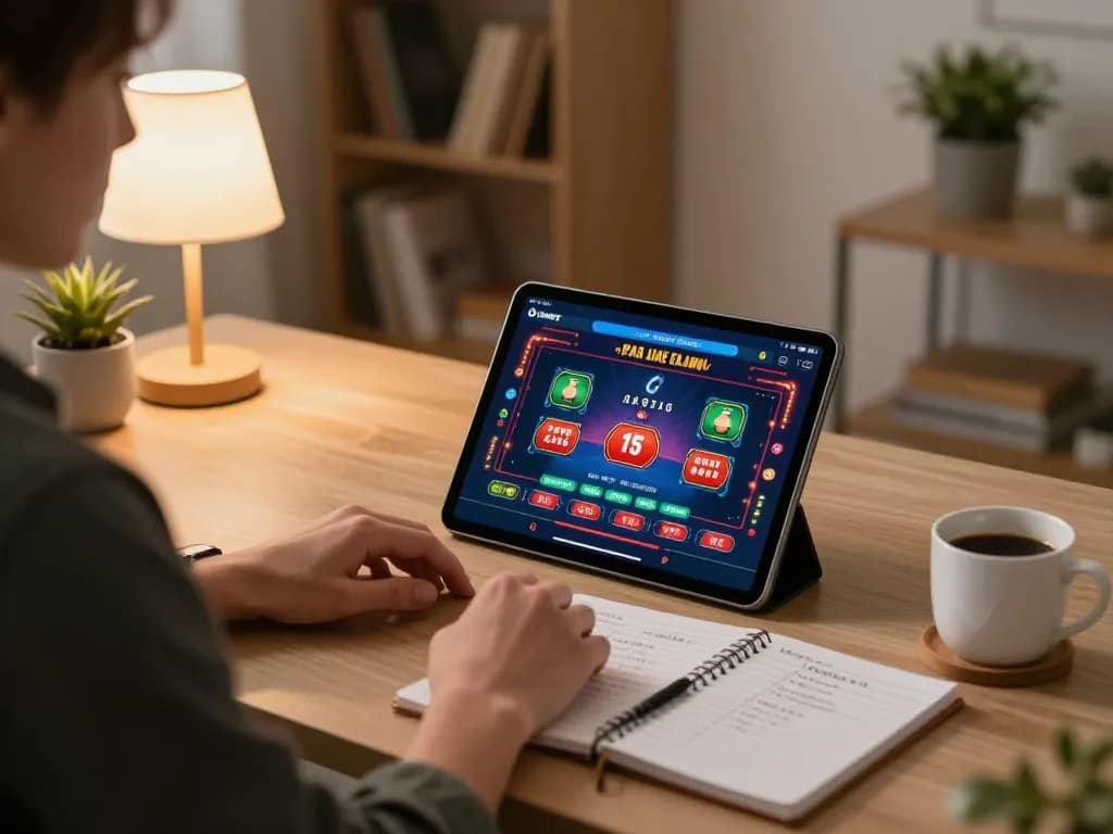 Engaging with the Oxbet casino app at a home gaming setup, highlighting responsible gaming practices