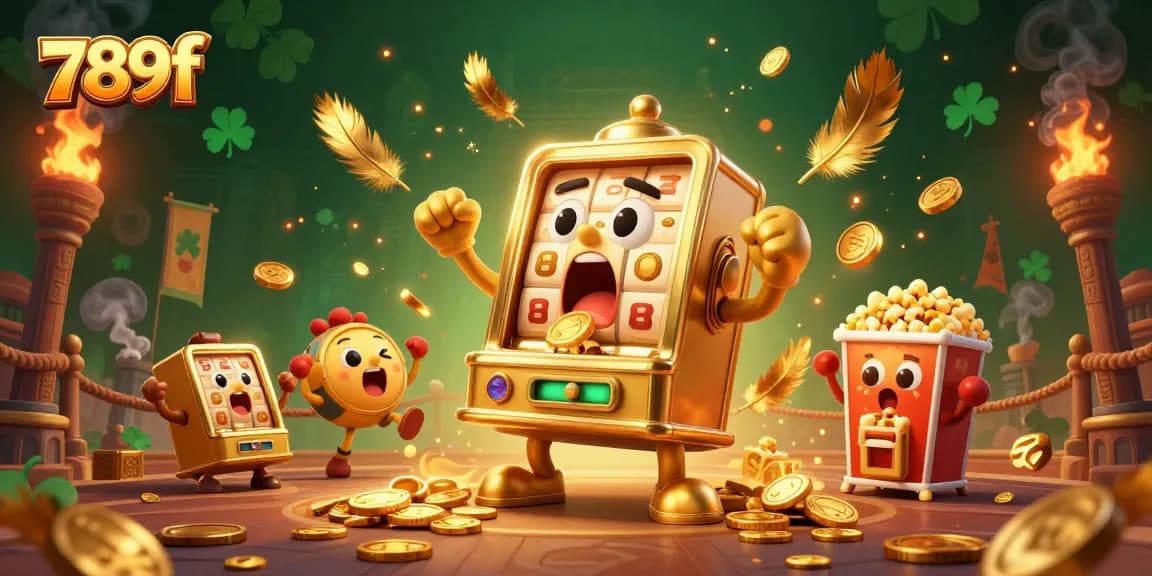 Experience thrilling jackpots and excitement at 789f, showcasing a lively golden slot machine celebrating wins.