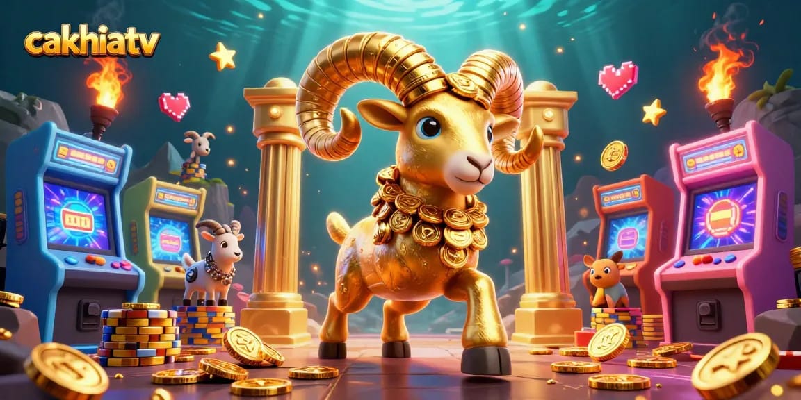 Join the excitement with cakhiatv's vibrant casino adventure, featuring a golden ram and dynamic game elements.
