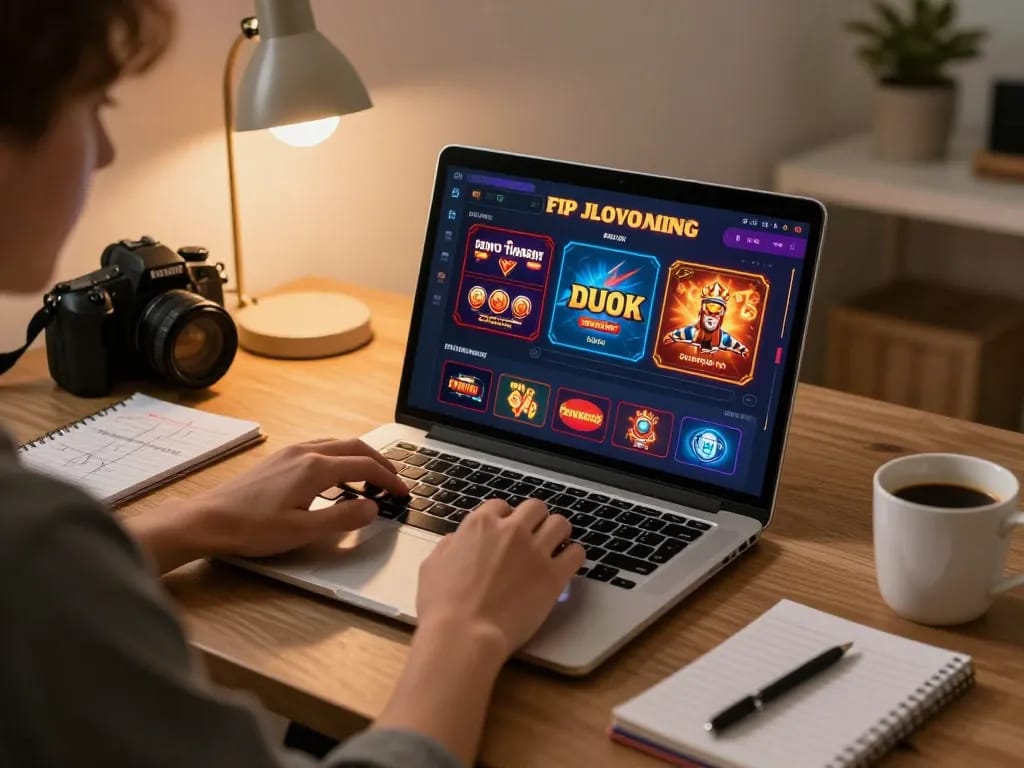 Play engaging games at nhà cái rr88 online using a laptop in a cozy home setting.