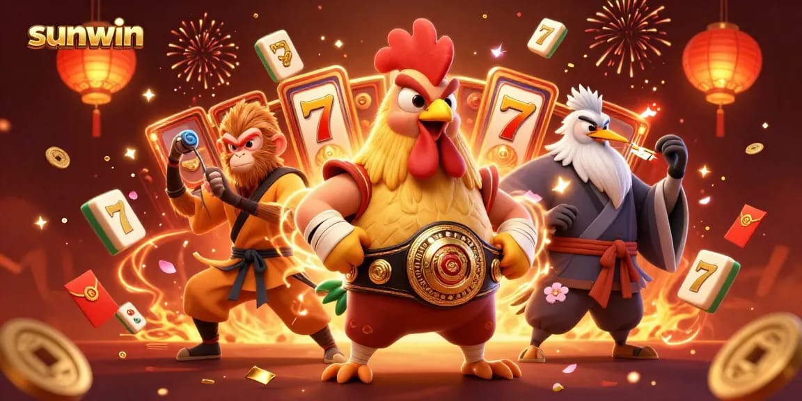 Experience thrilling slots at sunwin with vibrant casino characters and festive symbols.