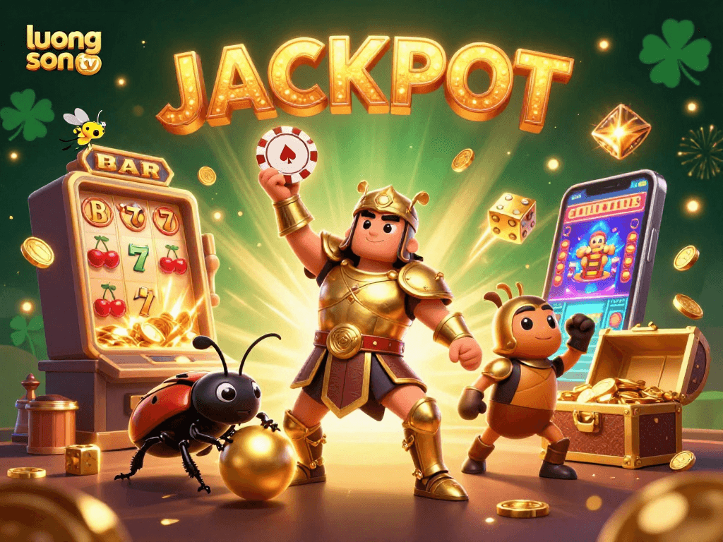 Experience exciting wins with luong son tv in this vibrant 3D casino scene featuring playful characters and casino elements.