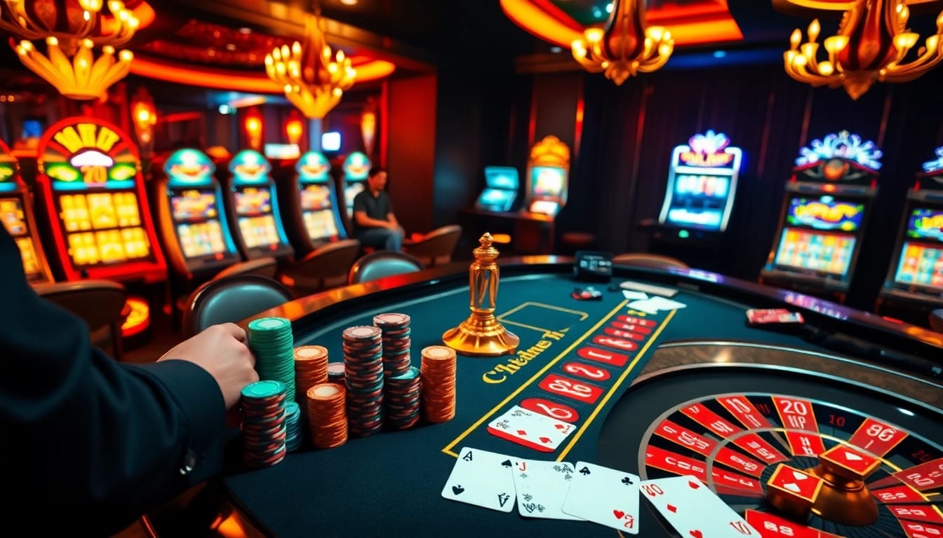 Players engaging in thrilling gambling action around the Du88 roulette table and slot machines.