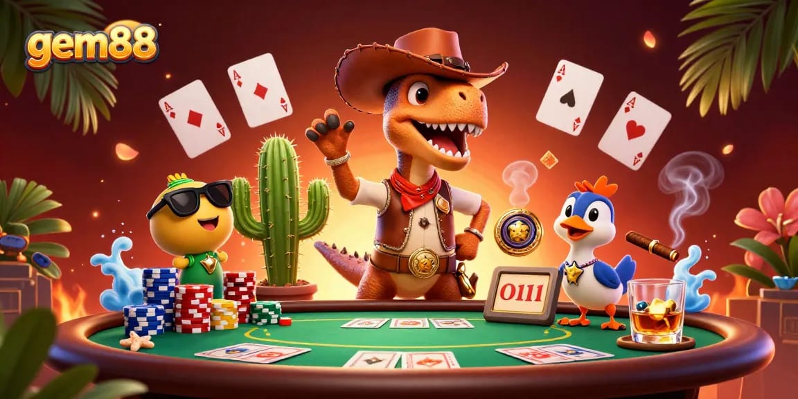 gem88 engages with colorful poker elements, bringing excitement to online gaming action