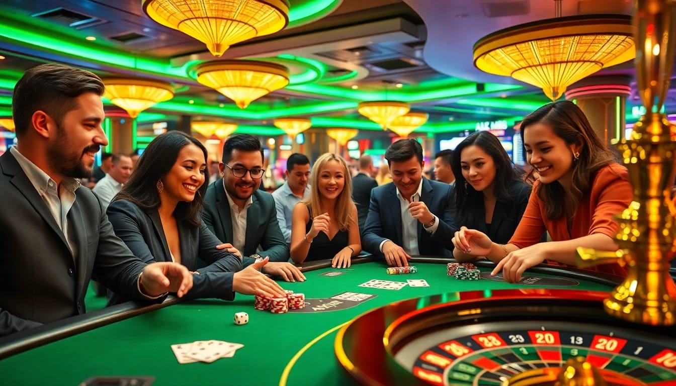 Experience thrilling gameplay at AX88 casino with vibrant lights and engaged players.
