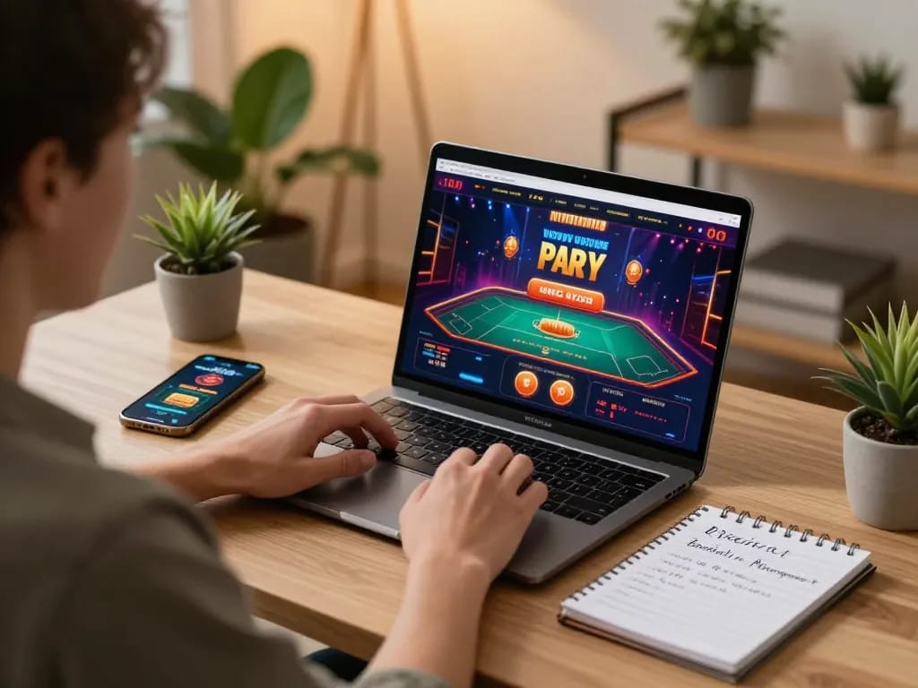 Enjoying the best online pokies on a laptop while tracking bankroll strategies.