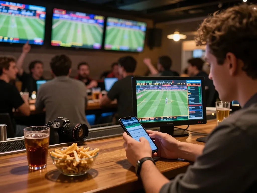 Engaging sports betting moment on mobile with sx88 app, lively atmosphere capturing excitement of live matches.