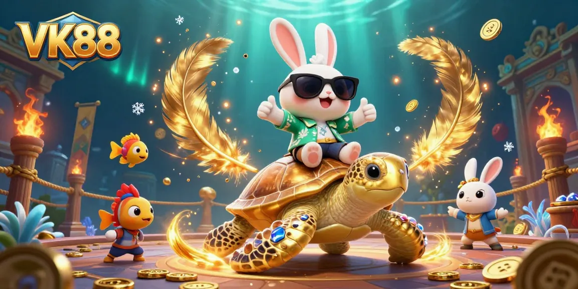 VK88 captivates players in an exciting underwater casino scene featuring lucky rabbit and golden turtle.