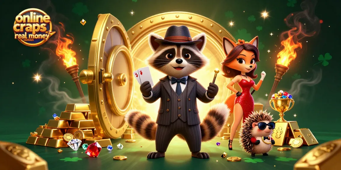 Experience online craps real money casinous with a raccoon and fox in a glamorous casino scene.