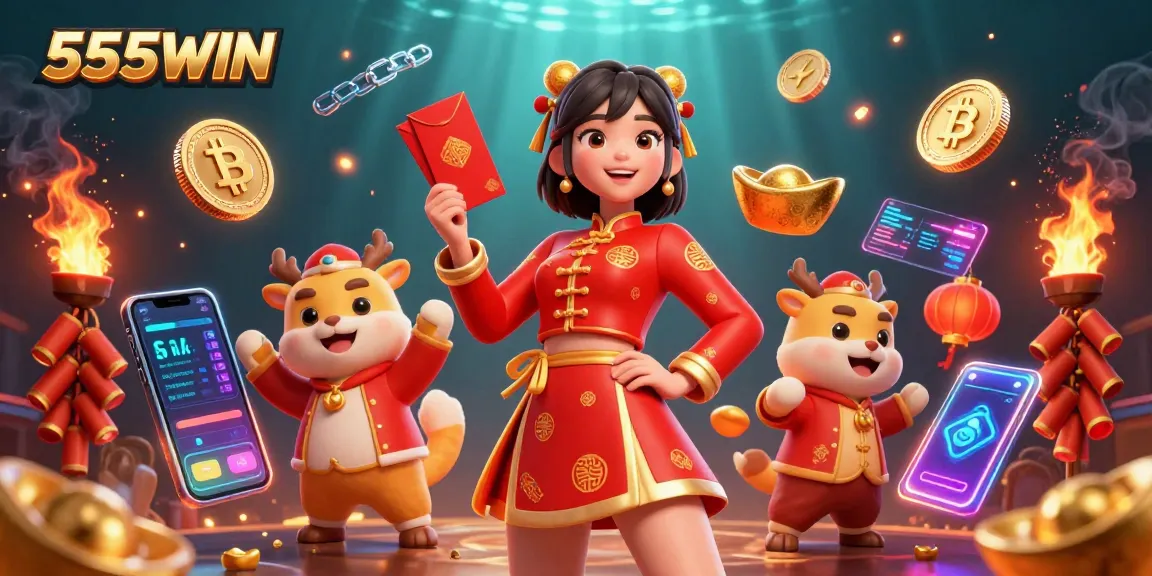 Experience thrilling wins with 555WIN's vibrant casino scene featuring energetic characters and valuable rewards.