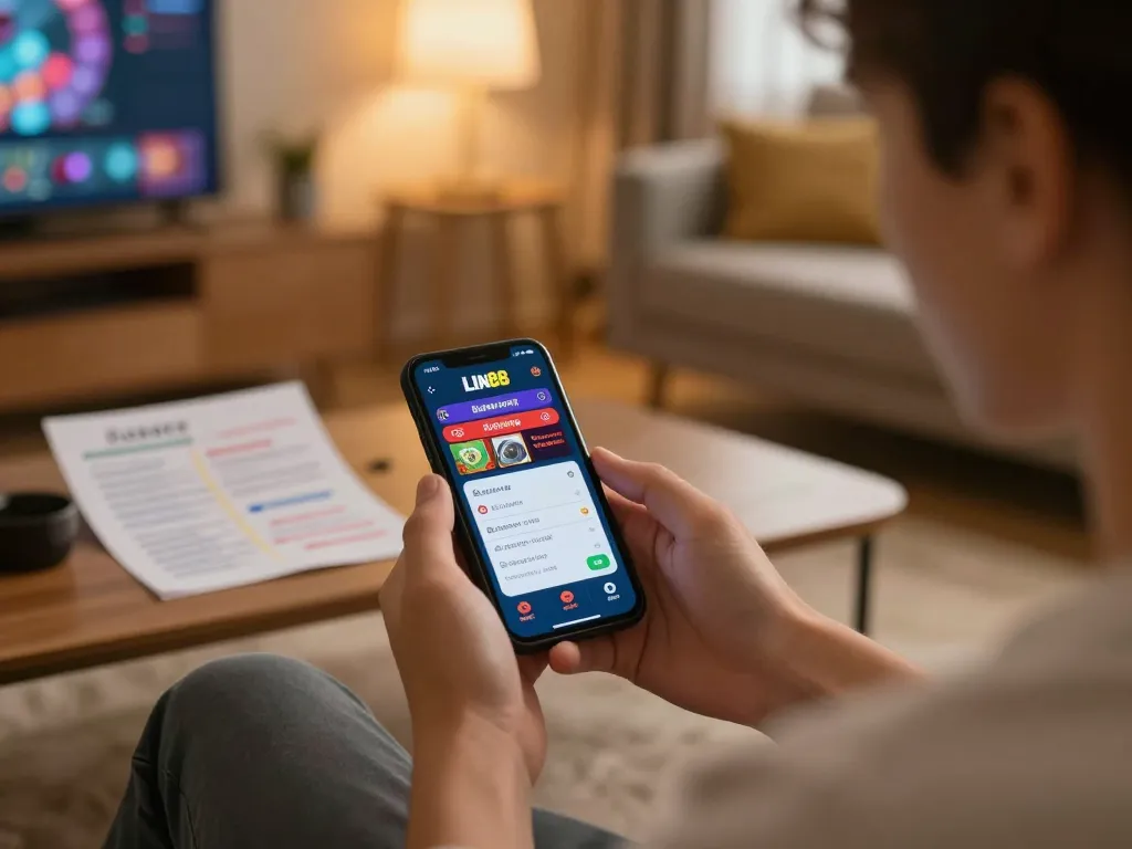 Engaging with LINK DA88 app for strategic online casino gaming in a cozy home setup, emphasizing responsible play.