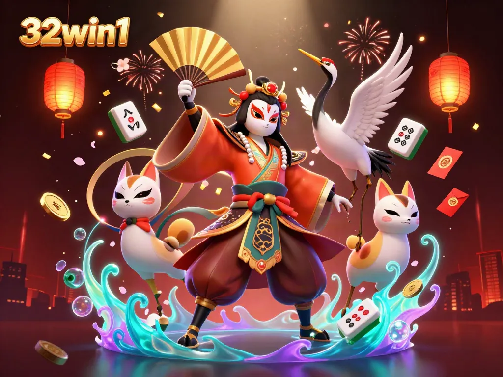 32win1 engages players with vibrant 3D illustration of casino themes, enhancing gaming excitement.