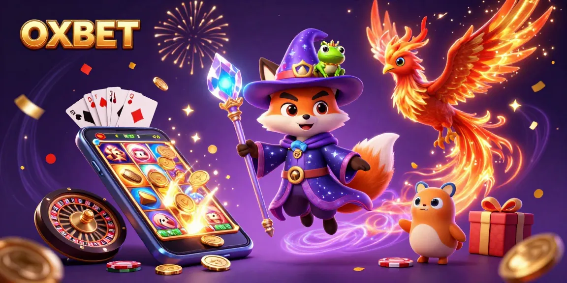 Engage with OXBET's vibrant casino world featuring a mystical wizard and phoenix.