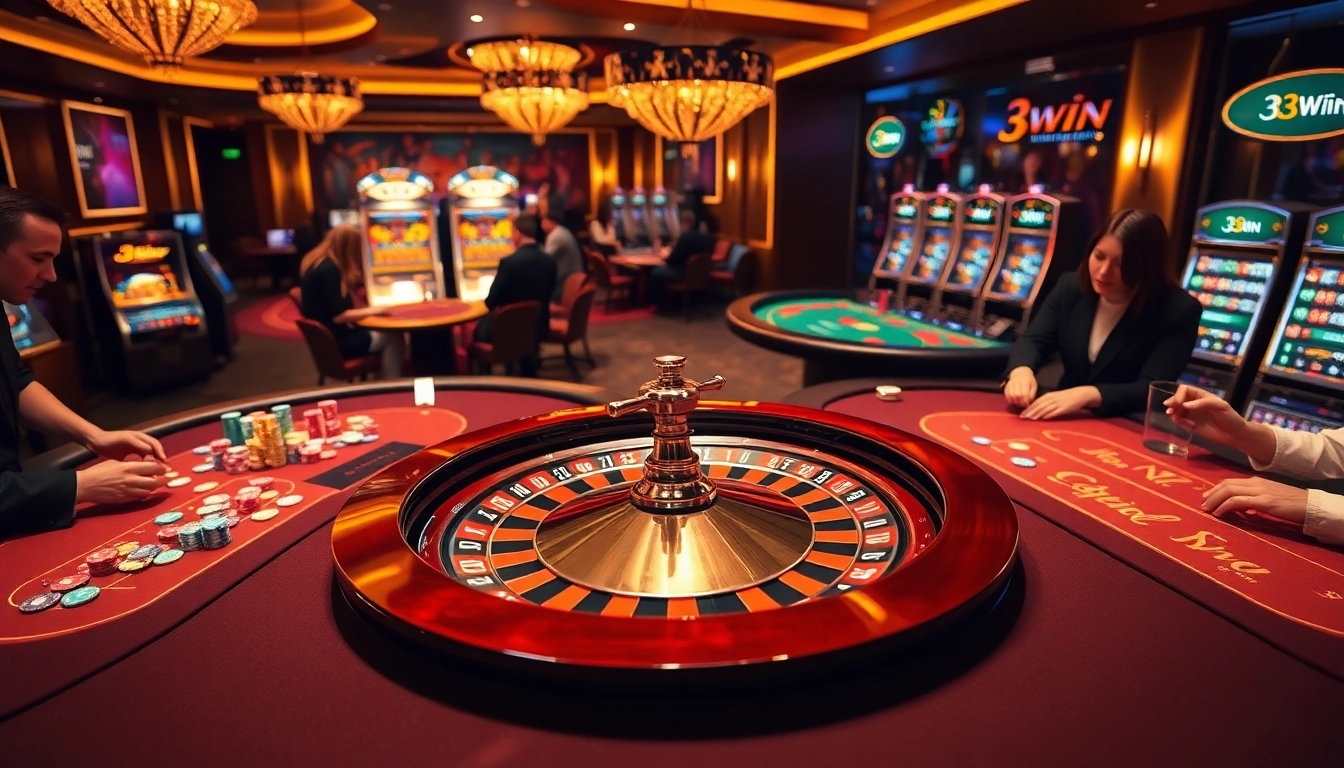 Experience the excitement of 3WIN gaming with vibrant casino tables and engaging players.