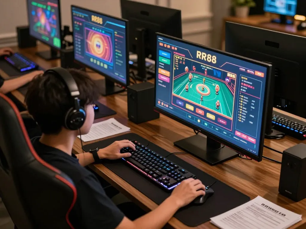 Online gaming setup featuring RR88 casino games for engaging gambling experience.