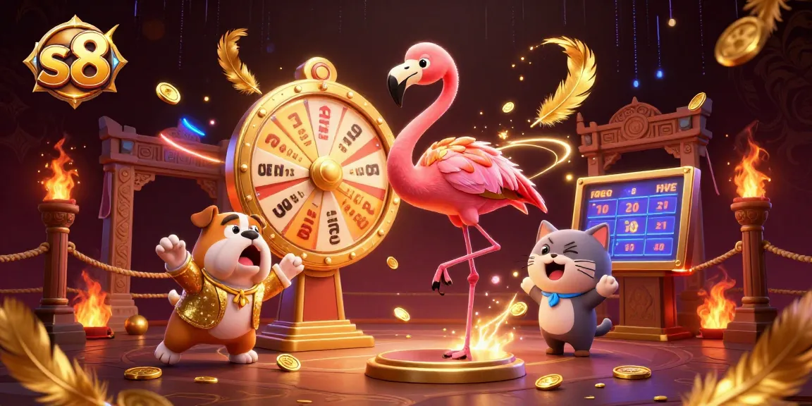 S8 players spin a giant prize wheel for top rewards in an exciting 3D casino scene