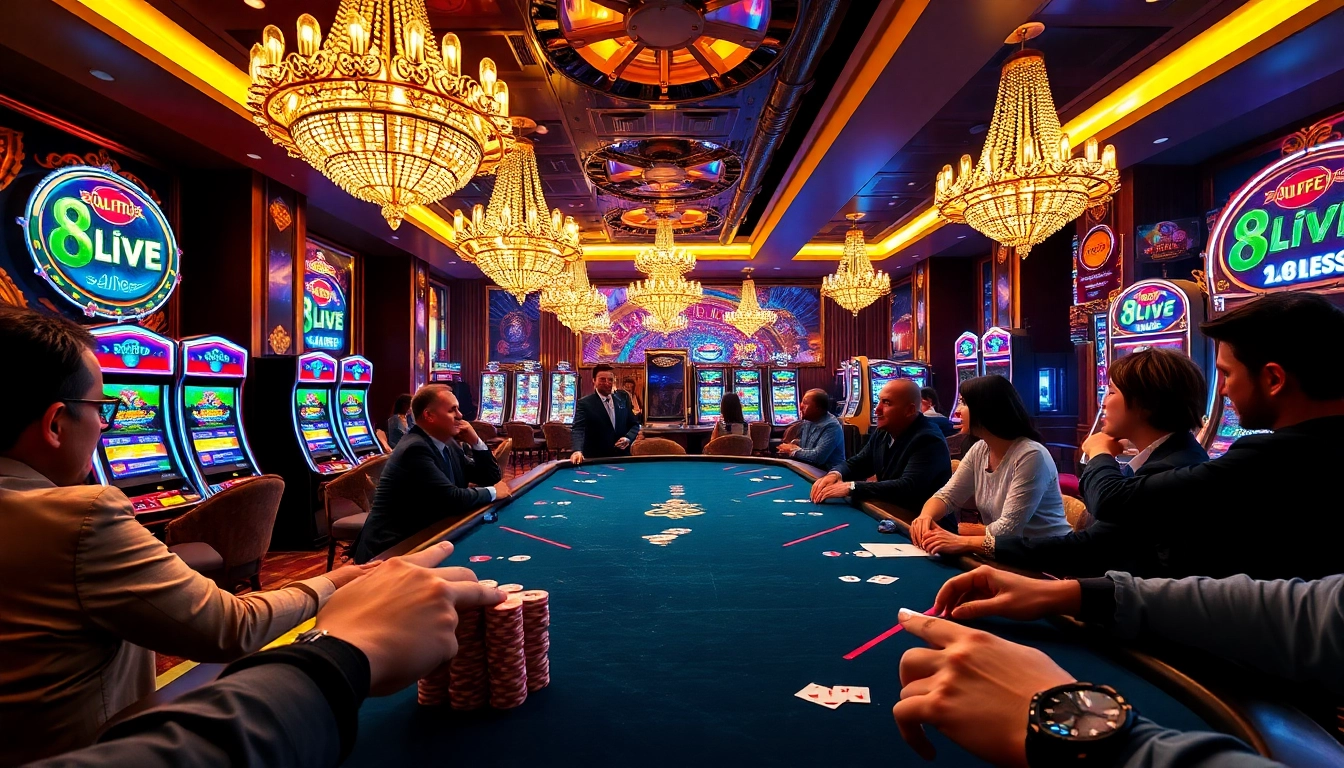 8LIVE players enjoy an engaging live casino experience with vibrant tables and exciting slot machines.