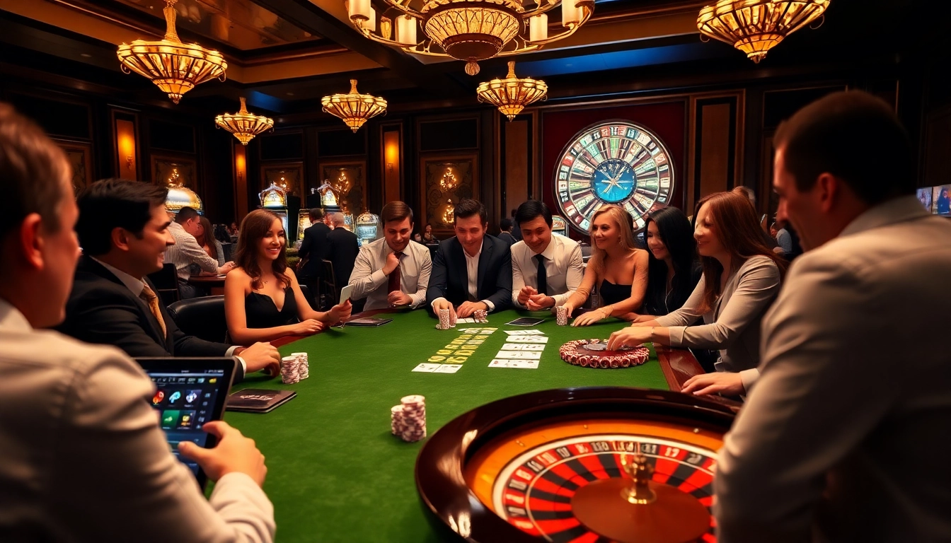Nha cai Nohu90 players experiencing thrilling casino games with luxurious atmosphere.