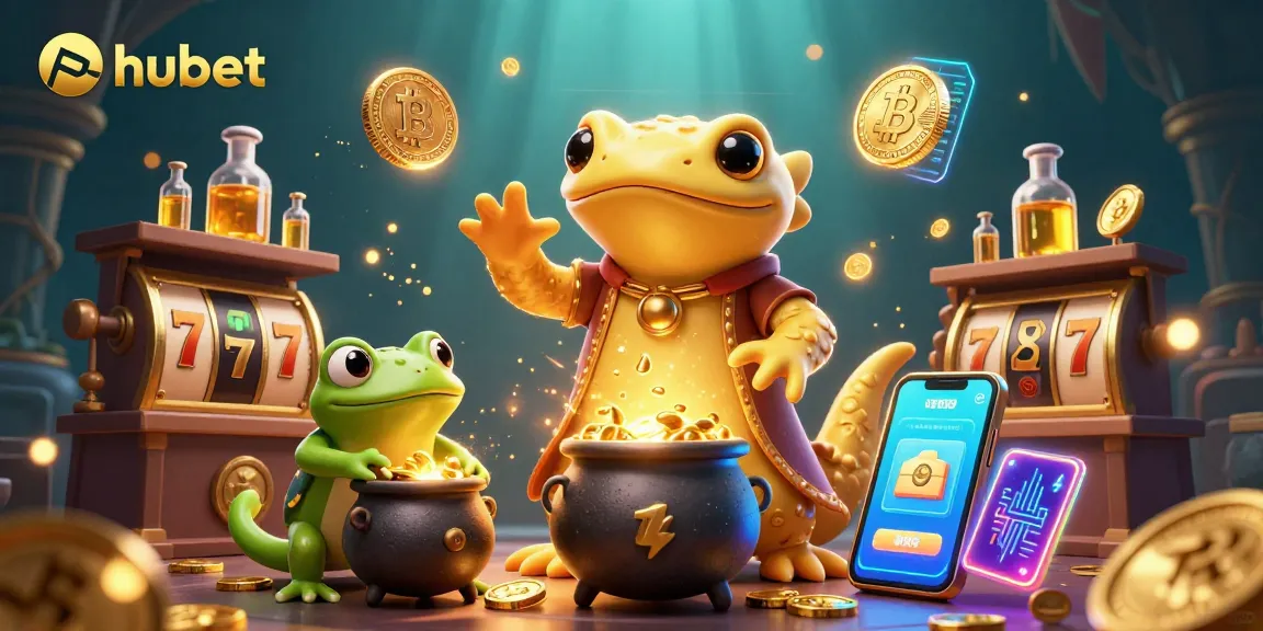 Play slots with hubet's magical golden alchemist in a vibrant online casino scene filled with riches.