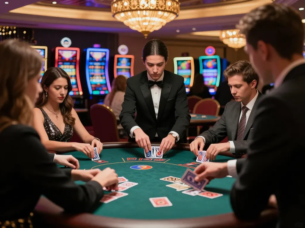 Players enjoy a thrilling game of blackjack at bl555 casino, showcasing high-stakes strategy and excitement.