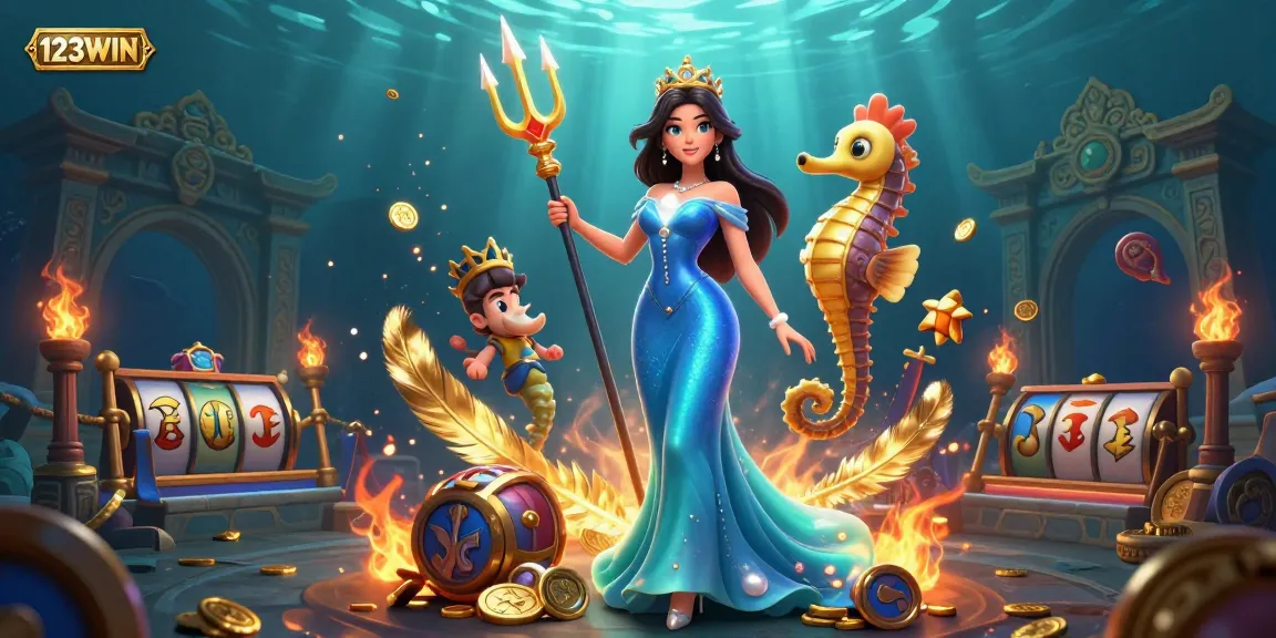 Engaging scene showcasing 123WIN, a vibrant undersea casino theme with stunning characters and dynamic gaming elements.