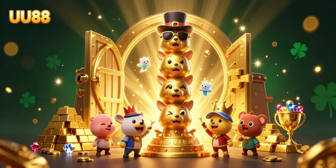 Engage with UU88's vibrant 3D casino world filled with golden treasures and lively characters.