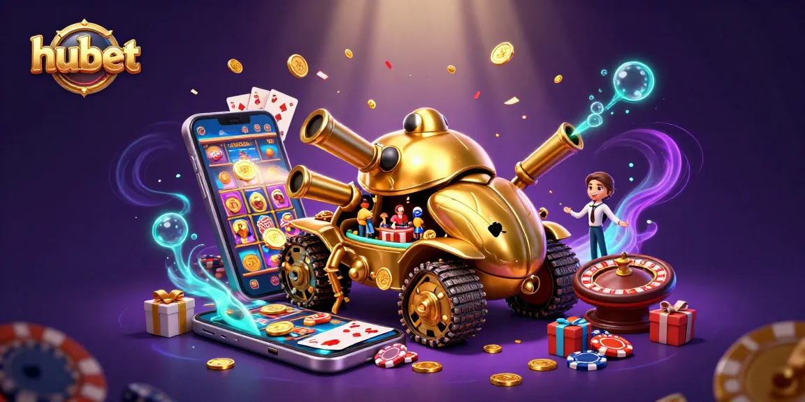 Engage with hubet's exciting world via this vibrant 3D casino tank illustration brimming with games.