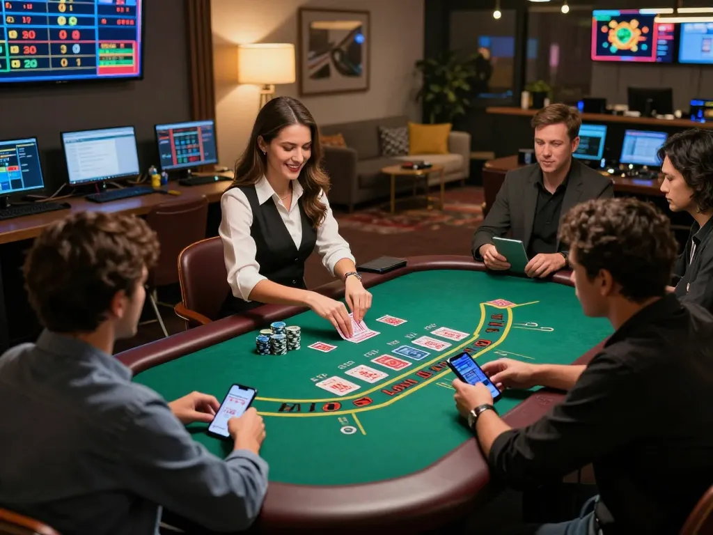 fun79 players engaging in live dealer blackjack for an exciting online gaming experience
