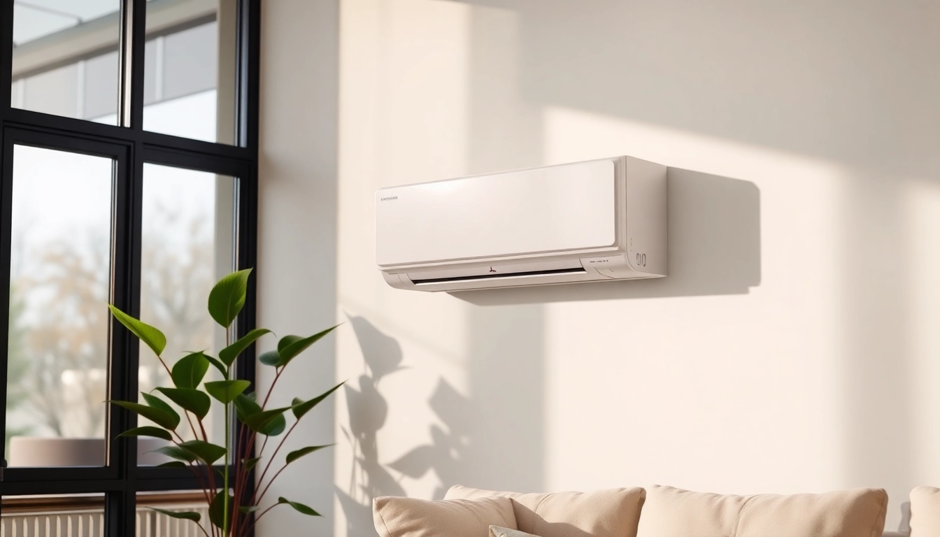 Showcase of Mitsubishi mini split AC system blending with modern living room décor.