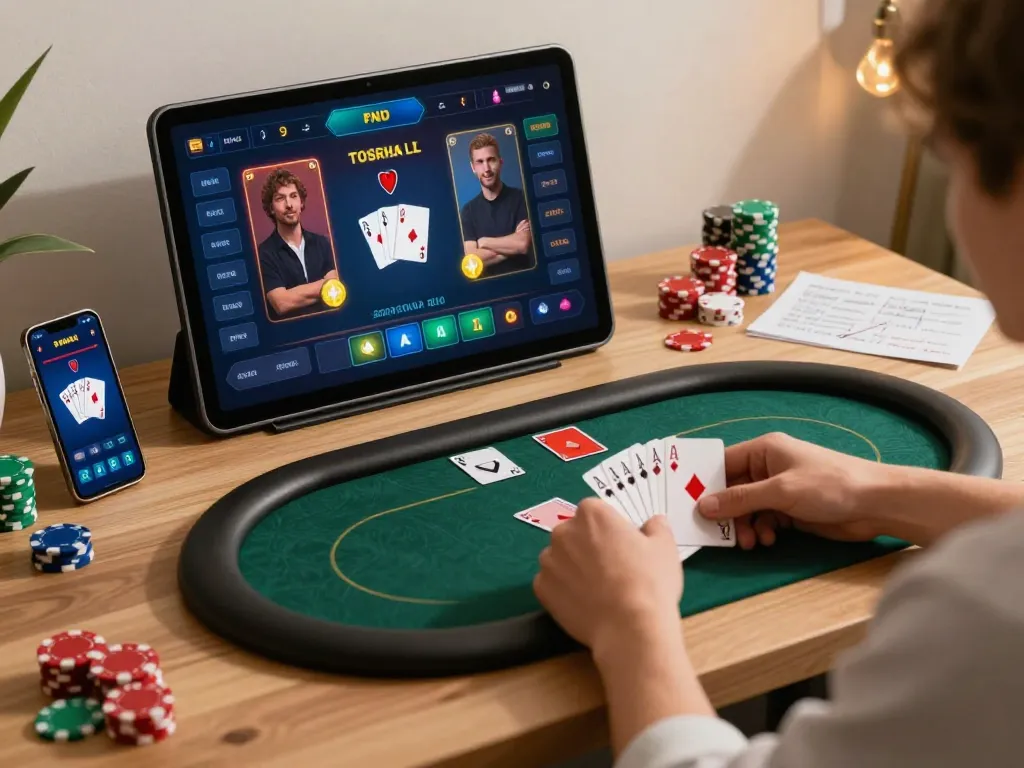 Players strategizing in an online poker game on 33win1, showcasing a modern digital interface.